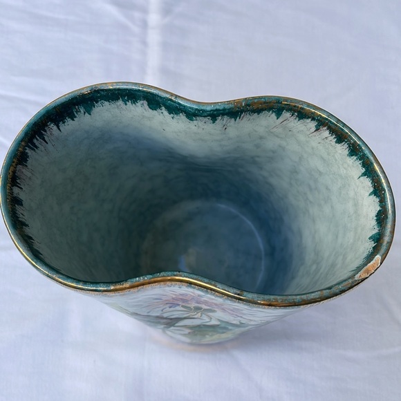 Antique Italian Majolica Sesto Fiorentino Blue Sponge Gold Thistle Vase - Picture 3 of 7